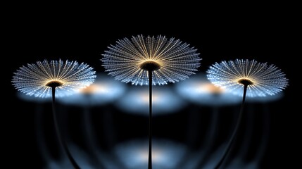 Illuminated Dandelion Seeds Glow Brightly In The Dark