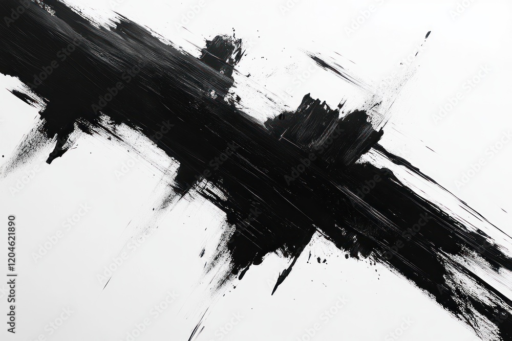 Poster dynamic black line abstract expressionism with textured scratches and dirt on white background