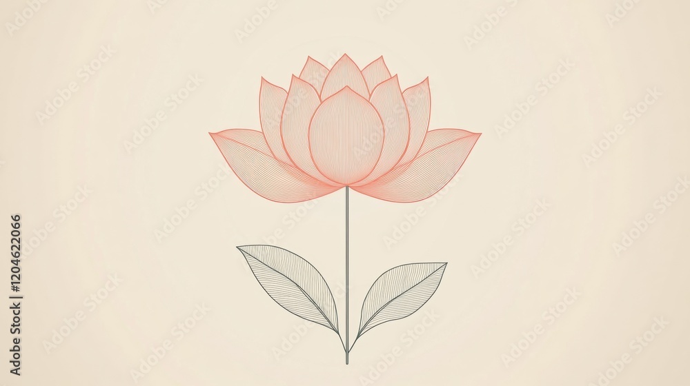 Aufkleber delicate lotus flower design showcasing intricate line art in soft pastel colors against a simple ba