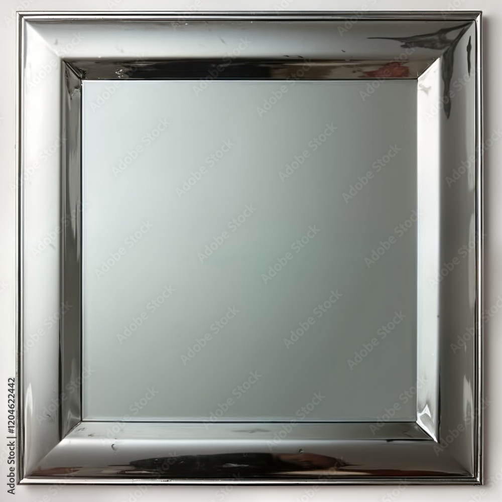 Aufkleber Empty square chrome picture frame with rounded edges. Modern design. Suitable for interior decor. Decorative object. Blank space for art photo. Versatile for different styles. Could placed in museum