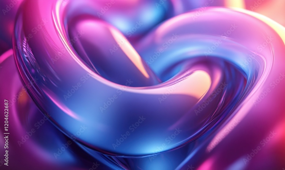Poster futuristic abstract composition intertwined 3d rings with soft neon lights