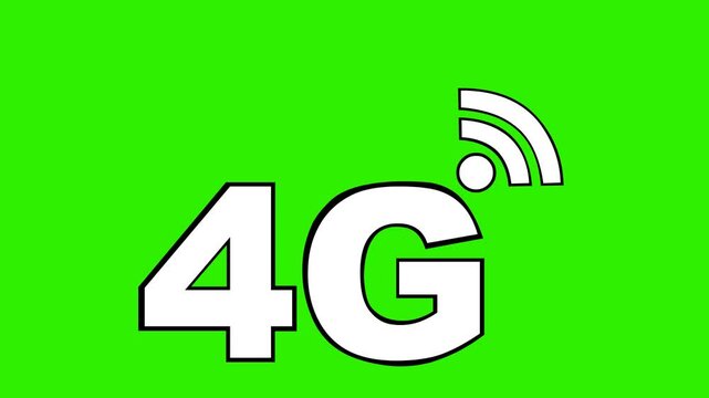 video animation drawing black and white icon 4G internet conection concept, on a green chroma key background