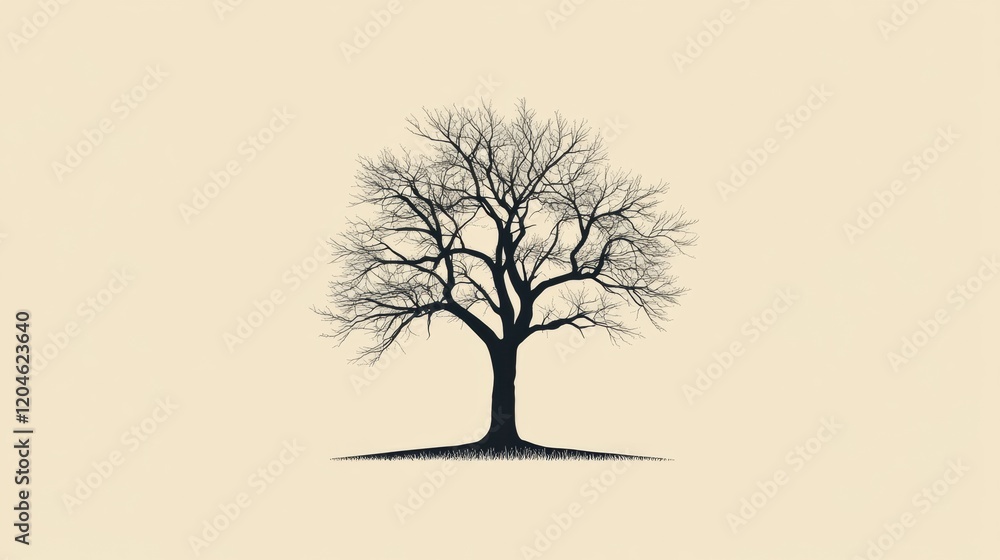 Leinwandbilder lonely tree with intricate branches standing against a simple background. generative ai