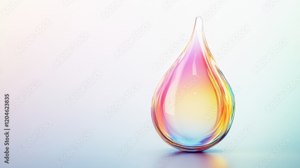 Leinwandbilder Colorful water droplet with a gradient reflecting soft light in a minimalistic setting. Generative AI