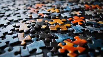 Obraz premium Intricate Colorful Puzzle Pieces Scattered Close Up