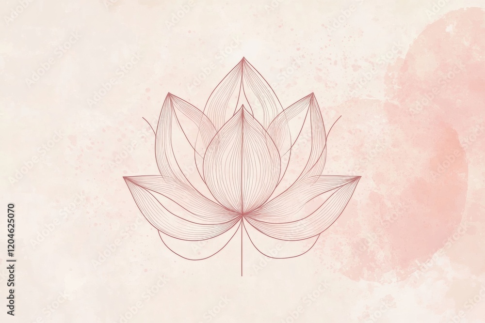 Poster delicate lotus flower illustration with soft pastel background showcasing intricate line work and su