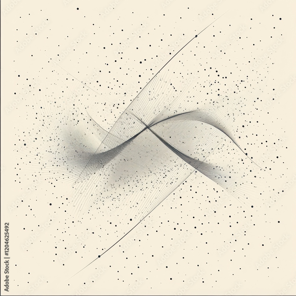 Aufkleber abstract lines and dots create a mesmerizing pattern on a light background in minimalist art style. 