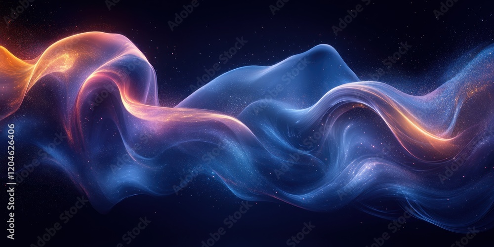 Poster iridescent wave abstract design on black background 3d render fluid motion minimalism