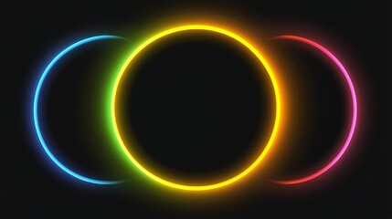 Three vibrant neon circles overlap creating a colorful abstract design