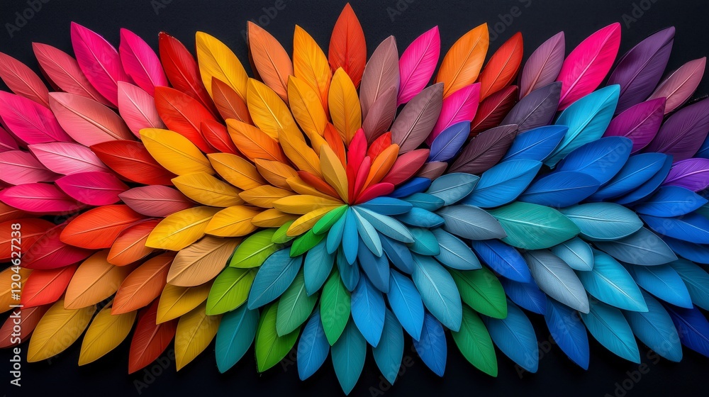 Poster a colorful flower made of leaves is displayed in a black background. the leaves are arranged in a ra