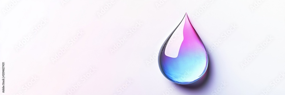 Poster Colorful water droplet with gradient shades resting on a smooth surface during daylight. Generative AI
