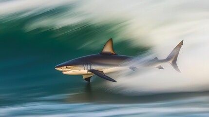 Fototapeta premium Shark swimming in an ocean wave.