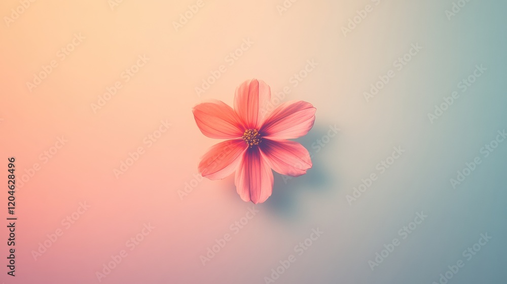 Poster colorful pink flower displayed against a light pastel background in a soft artistic arrangement. gen