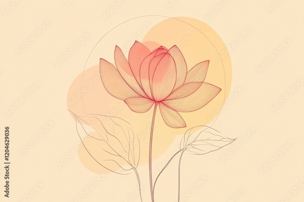 Aufkleber Elegant line art of a lotus flower with soft pastel colors on a light background showcasing beauty and serenity. Generative AI