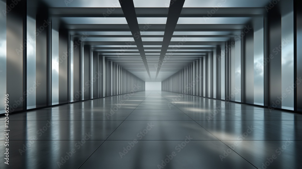 Poster a large, empty room with a lot of windows. the room is very open and has a lot of natural light comi