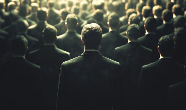 Man in Suit Among Crowd Back View Business Meeting