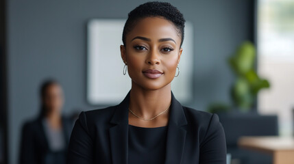 Fototapeta premium confident business owner leading her team in modern office environment, showcasing leadership and professionalism.