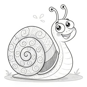 recommend clip art: Cute cartoon snail with a smiling face and spiral shell. outline for coloring.