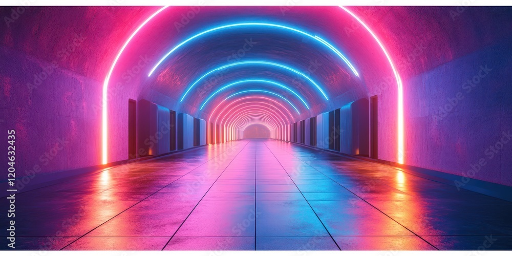 Aufkleber futuristic neon corridor abstract design cyberpunk style 3d rendering bright glowing industrial spac