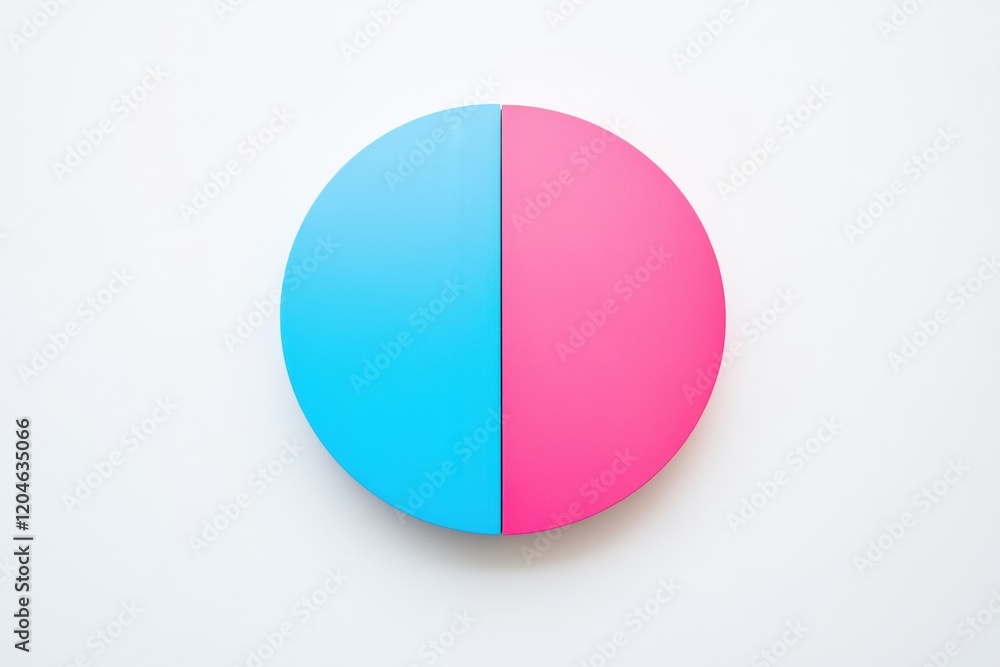 Poster round divided design featuring contrasting blue and pink colors on a clean white background in conte