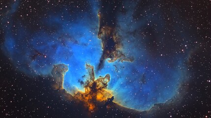 Fototapeta premium Stunning Cosmic Nebula, Blue and Gold Celestial Landscape