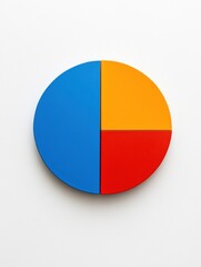 Fototapeta premium Colorful geometric pie chart design displayed on a minimalist white background highlighting vibrant sections of blue, orange, and red. Generative AI