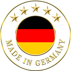 Obraz premium Made in Germany gold badge, sticker or icon symbolizing the quality and origin of products from Germany. Transparent. High resolution. 