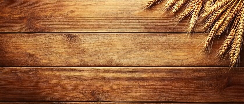 Golden Wheat on Rustic Wooden Background