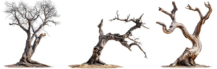 Fototapeta premium Three Dead Trees Isolated on White Background