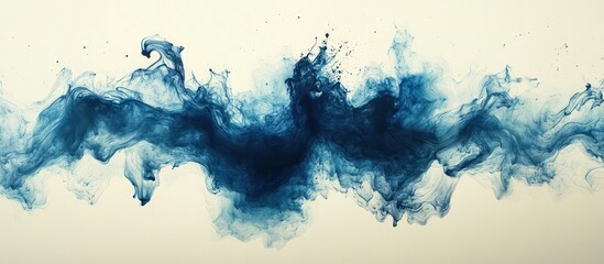 Obraz premium Abstract blue ink swirling in water, creating a dynamic, flowing pattern on a light background.