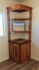 Rustic Corner Wooden Bookcase with Shelves and Cabinets