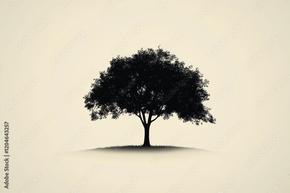 Aufkleber silhouette of a majestic tree standing alone on a gentle hill during twilight hours against a soft b