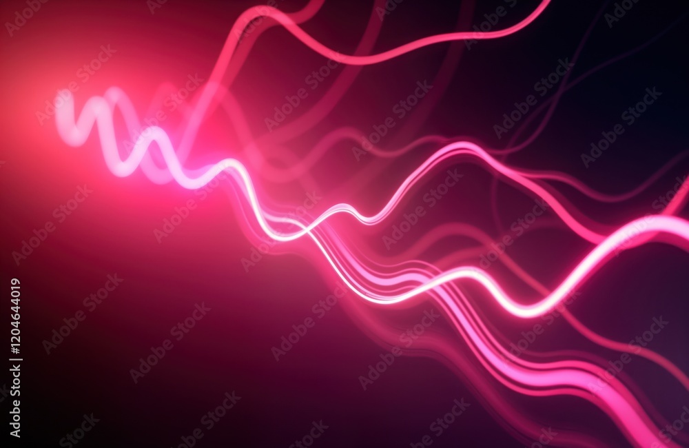 Poster pink glowing lines create dynamic abstract pattern on dark background. abstract art design with brig