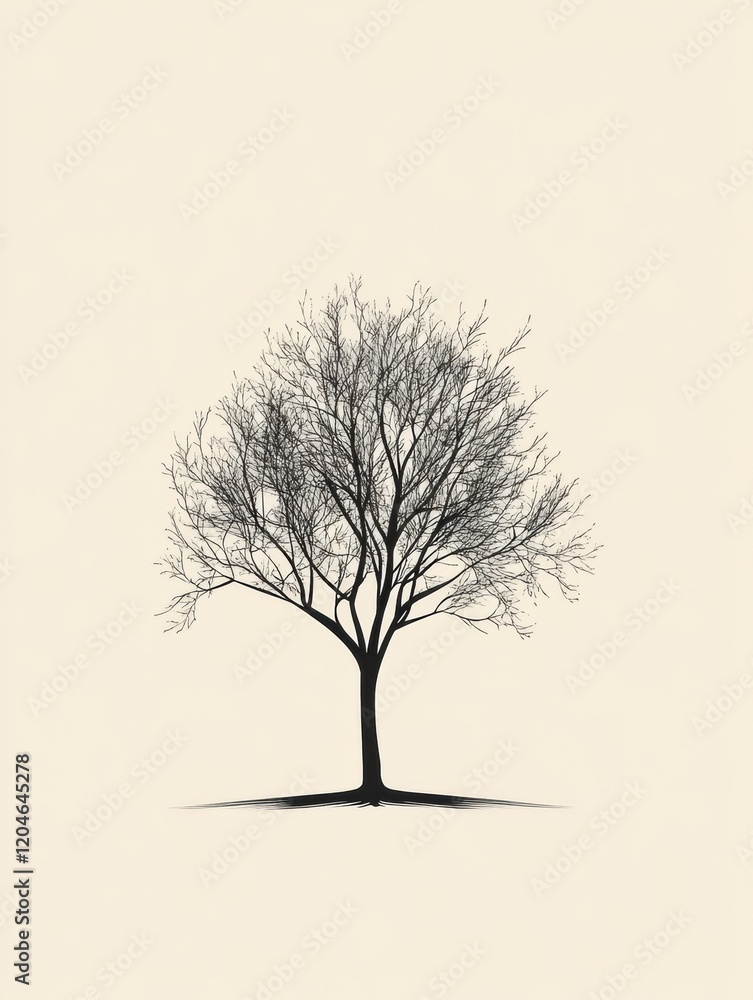 Poster Elegant silhouette of a leafless tree standing alone on a neutral background in a minimalistic design. Generative AI