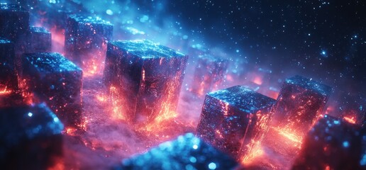 Futuristic Triangle Tunnel Corridor with Neon Lights in Alien Spaceship Warehouse