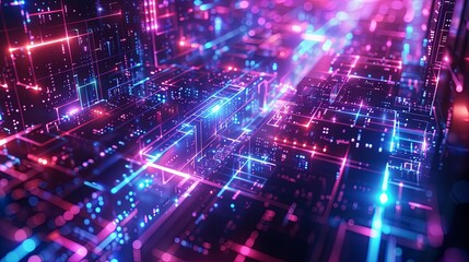 Abstract Digital Network Glowing Lines And Cubes
