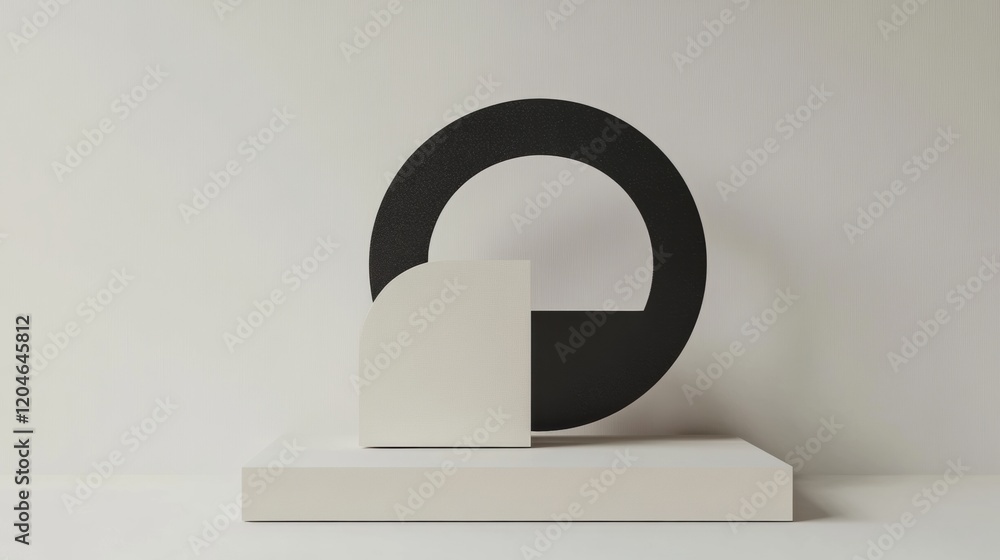 Poster minimalist sculpture featuring geometric shapes in a neutral setting, showcasing modern design princ