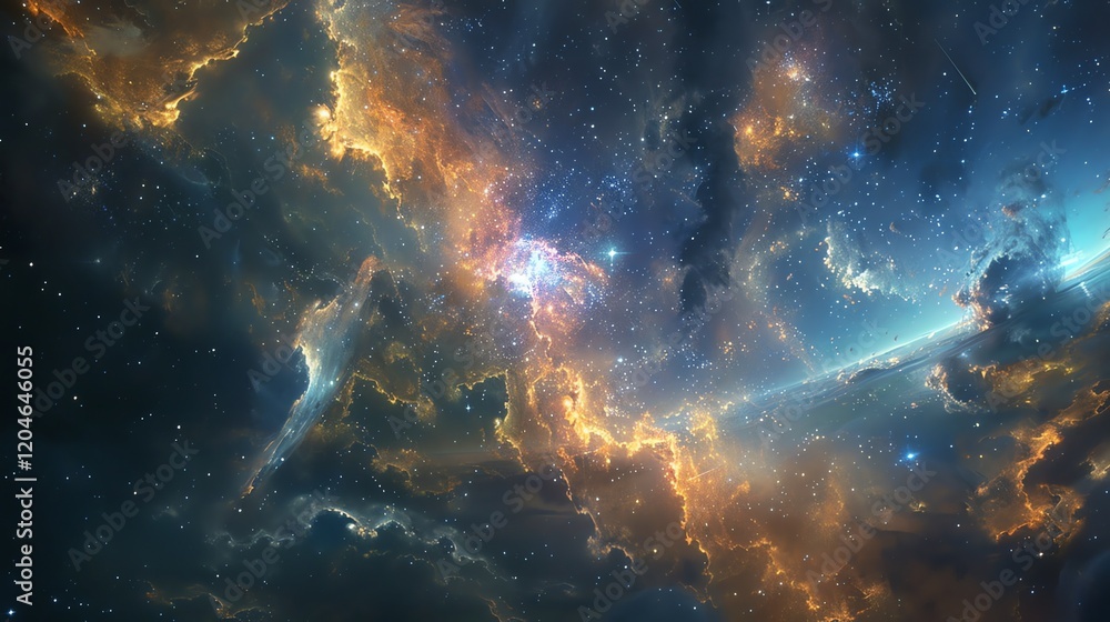 Poster this is an ethereal and vibrant depiction of a nebula, showcasing a mesmerizing array of colors and 