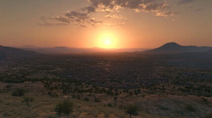 Sunset Over Ancient City Walls Epic Landscape View