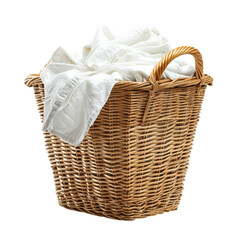 Woven Basket with White Linen Fabric Isolated on transparent background