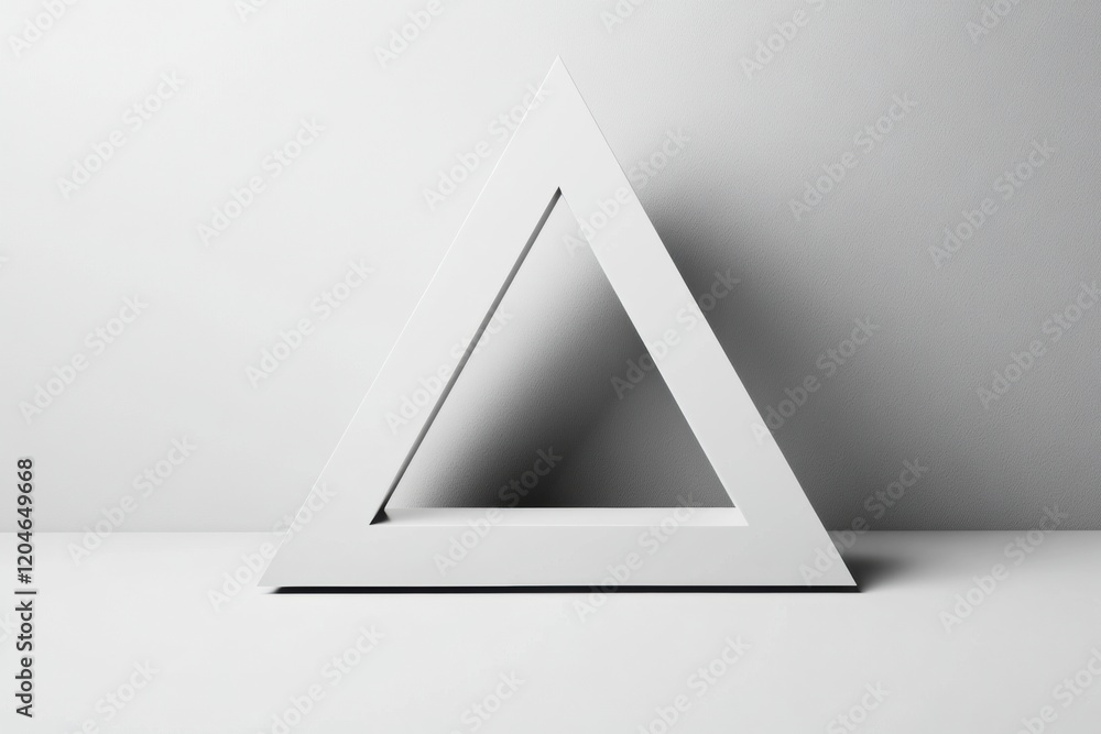Poster minimalist white triangle shape creating a striking visual contrast against a light gray background 