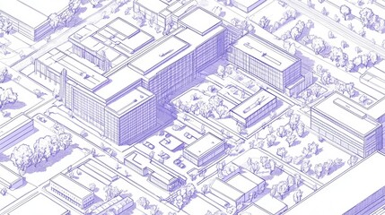 Architectural blueprint overview of modern campus facilities urban setting digital art