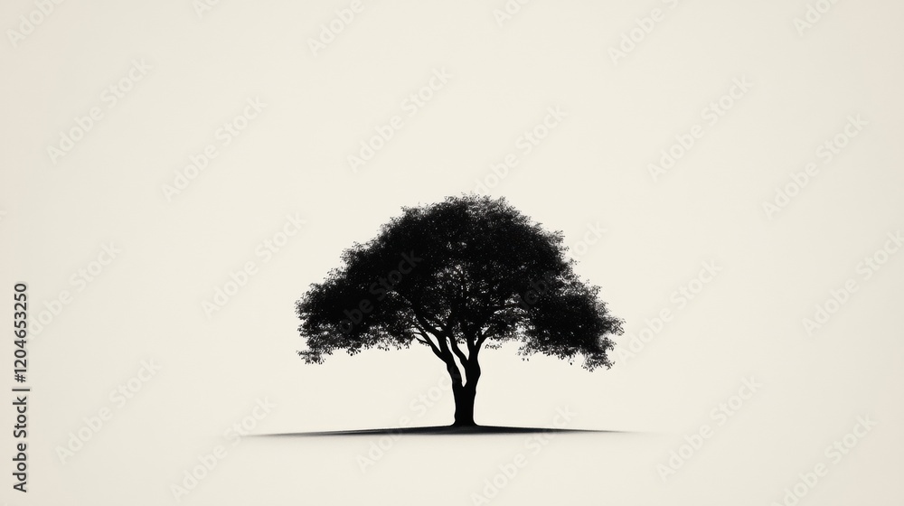 Poster silhouette of a solitary tree against a neutral background highlighting natural beauty and simplicit