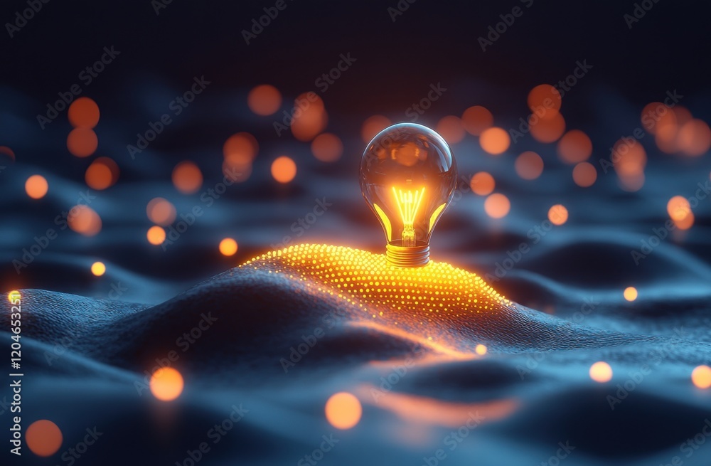 Poster loading idea light bulb concept with bright yellow background and progress bar almost complete