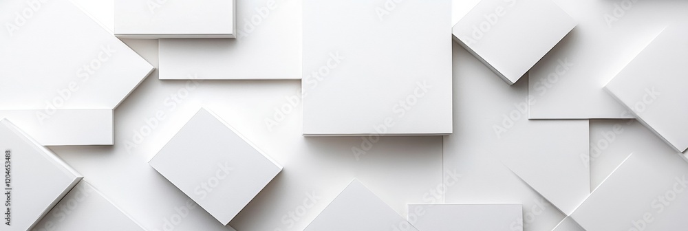 Poster artistic arrangement of white geometric shapes on a textured surface. generative ai