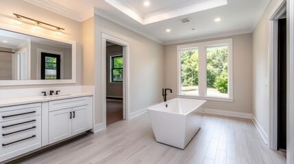 Fototapeta premium Modern Bathroom Interior with Freestanding Tub and Natural Light