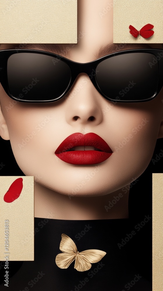 Poster exploring the avant-garde juxtaposition of beauty and chaos in a striking composition featuring a mo