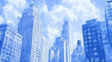 Fototapeta premium Urban skyscraper symphony architectural marvels in a blue sky cityscape