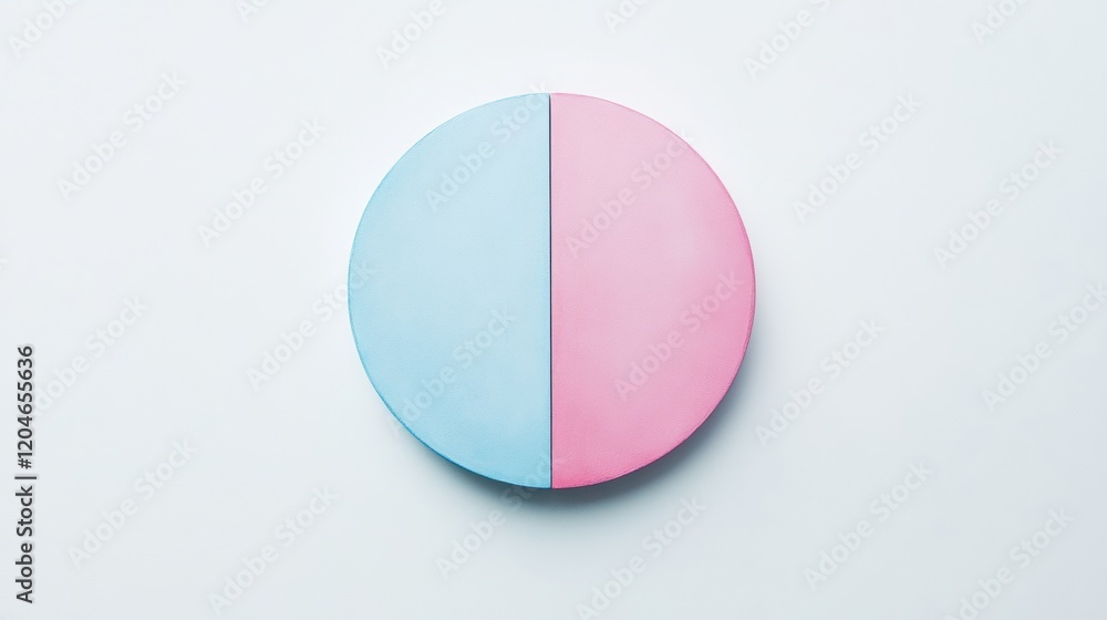 Poster colorful circular split design showcasing contrasting blue and pink halves on a smooth surface durin