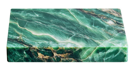 Green marble block with natural veins and smooth surface. Isolated on transparent background. high resolution PNG file